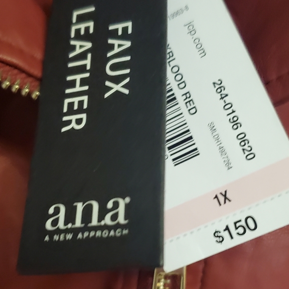 NWT ANA Red Faux Leather Lightweight Moto Biker Motorcycle Jacket 1X - Picture 4 of 10